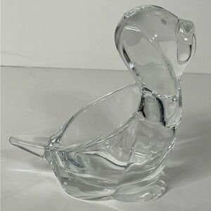 Sasaki Crystal Art Glass Puppy Dog Hound Candy Trinket‎ Dish Vintage 5.5" Tall